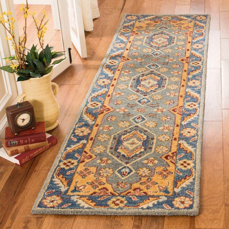 Blue and Gold Wool Tufted Runner Rug, 2'3" x 8'