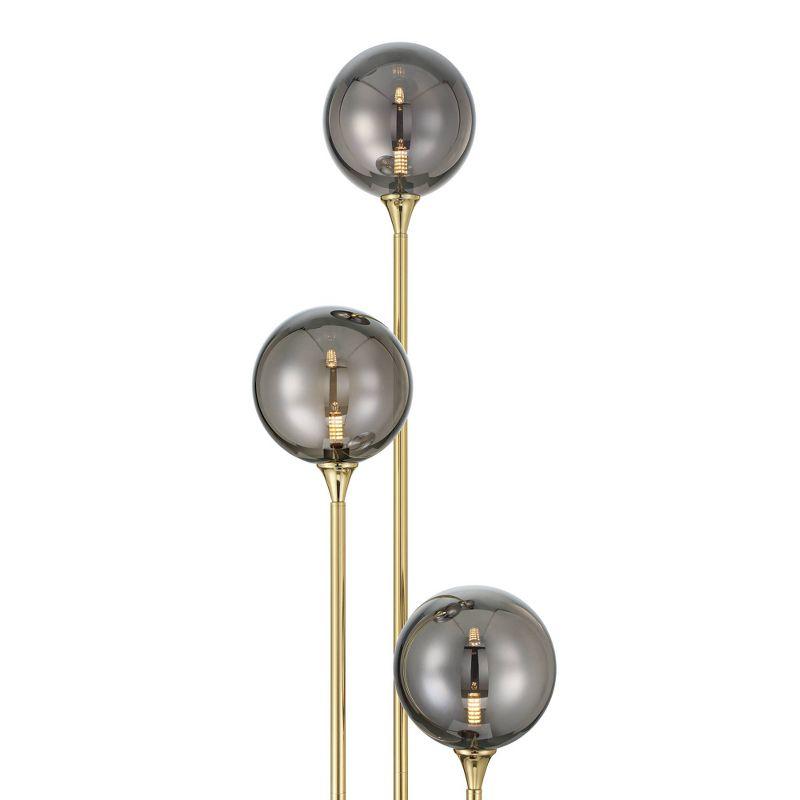 Possini Euro Design Arielle Mid Century Modern 67" Tall Standing Floor Lamp Tree 3-Light LED Foot Switch Gold Metal Brass Bubble Glass Gray Shade