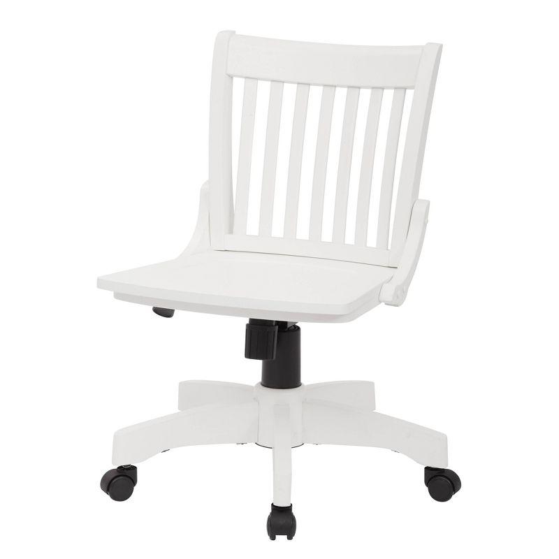 Deluxe Armless Wood Bankers Chair White with Wheels - OSP Home Furnishings: Adjustable, Unupholstered, Traditional Style
