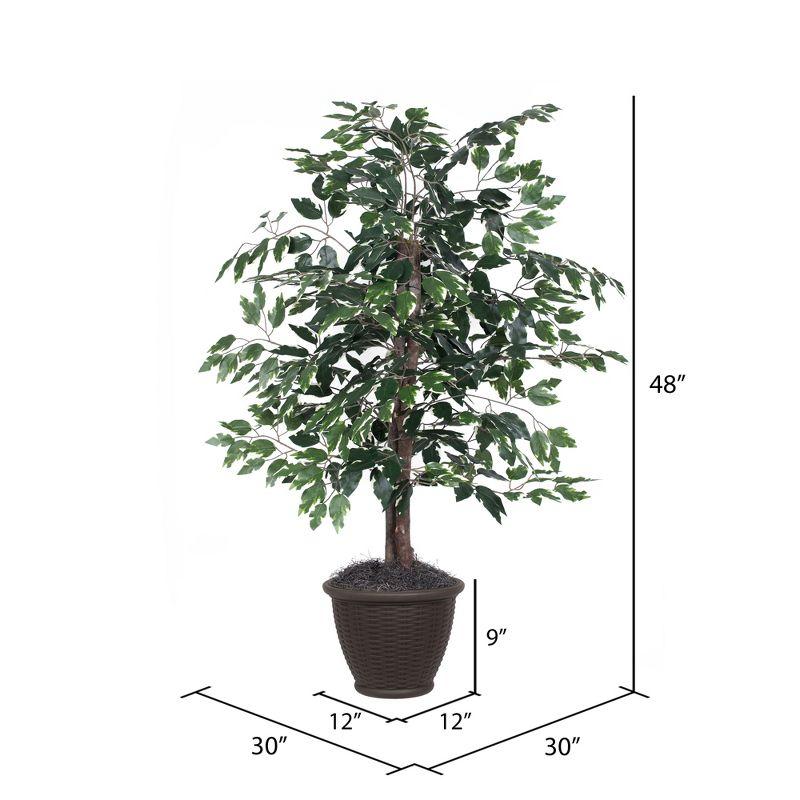 Vickerman 4' Artificial Variegated Ficus Bush, Rattan Basket In a 9"Lx9"Wx9.5"H base.