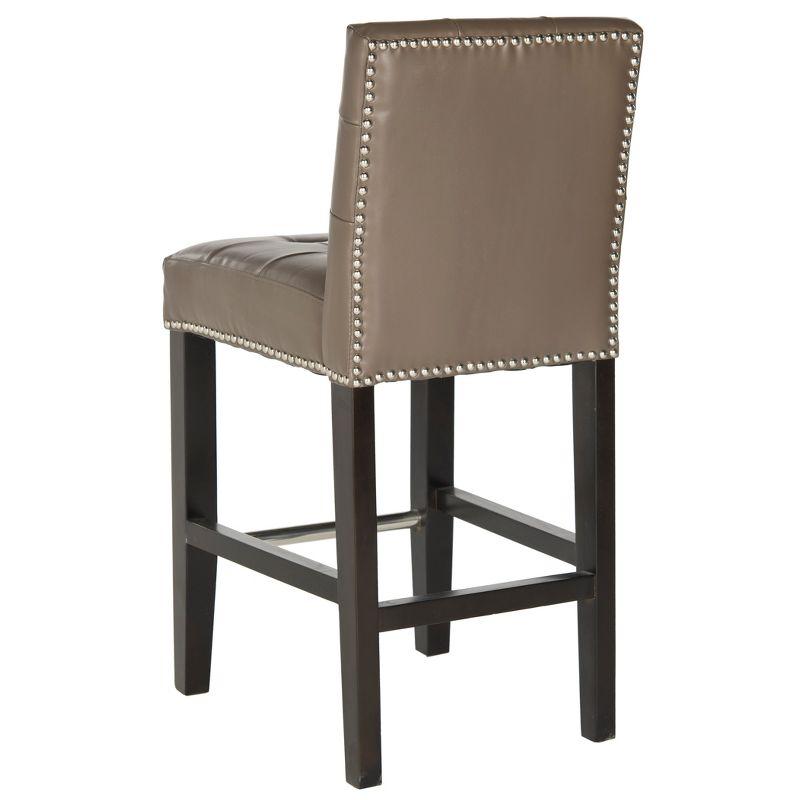 Thompson Transitional 34" Gray Leather & Wood Counter Stool with Silver Nailhead