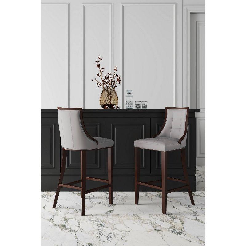 Set of 2 Fifth Avenue Upholstered Beech Wood Faux Leather Barstools - Manhattan Comfort