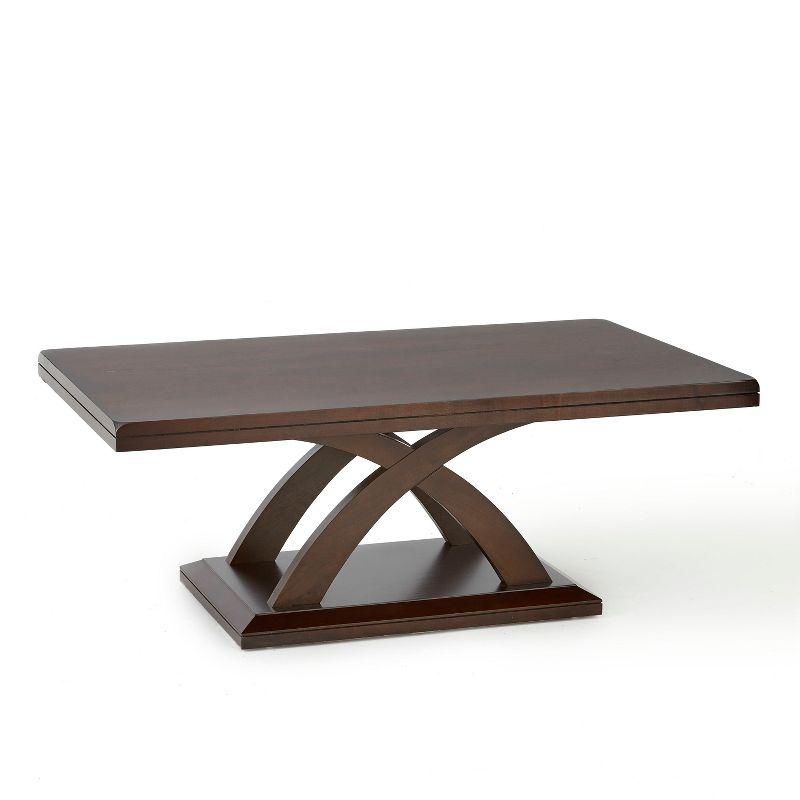 Jocelyn Cocktail Table Espresso Cherry - Steve Silver: Glossy Finish, Wood Laminate Top, Pedestal Base, Rectangular Shape