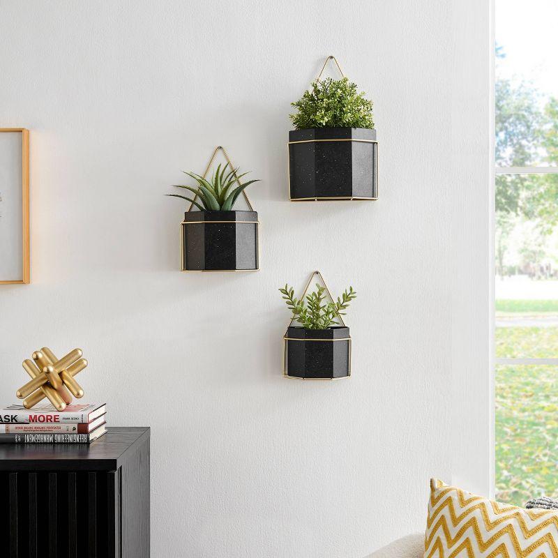 3 Piece Modern Geometric Metal Wall Planters Black/Gold - Danya B.: Indoor/Outdoor, No Assembly Required, Includes Hanging Hardware
