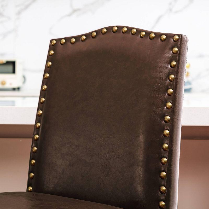 Glitzhome Set of 2 Leatherette PU Barstools with Studded Decor Coffee Brown: Upholstered High Back, Kitchen Counter Height