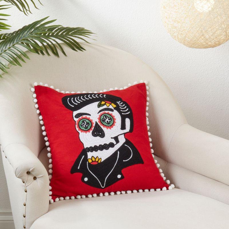 Saro Lifestyle Sugar Skull Pillow - Poly Filled, 18" Square, Red