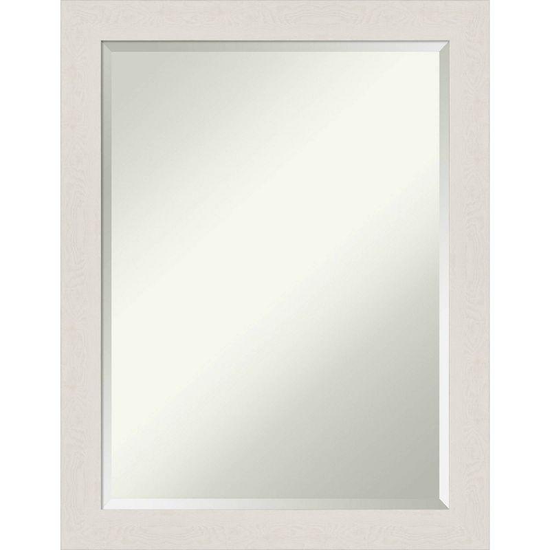 21" x 27" Rustic Plank White Framed Bathroom Vanity Wall Mirror - Amanti Art: Rectangle, Polystyrene Frame, Wall Mount