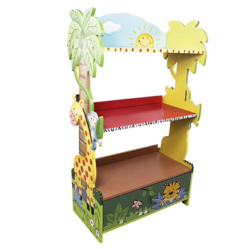 Sunny Safari Jungle Themed Kids Wooden Bookshelf with Drawer