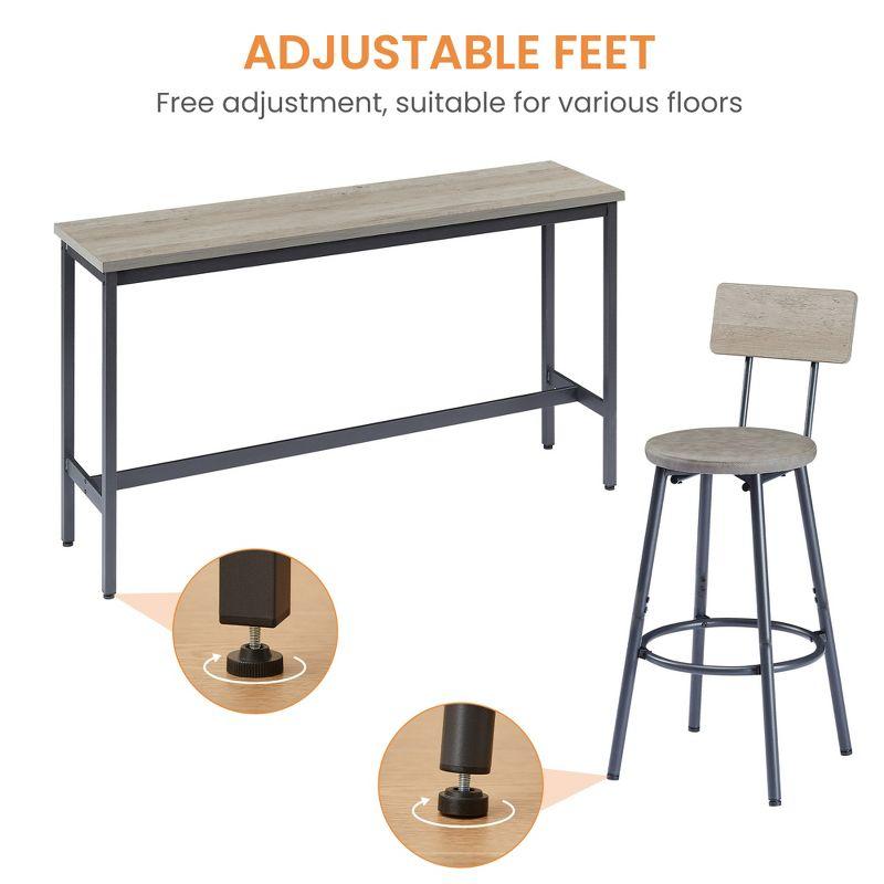 Industrial 4PCS Long Bar Table Set with 3 PU Upholstered Bar Stools, Gray, 4L -ModernLuxe