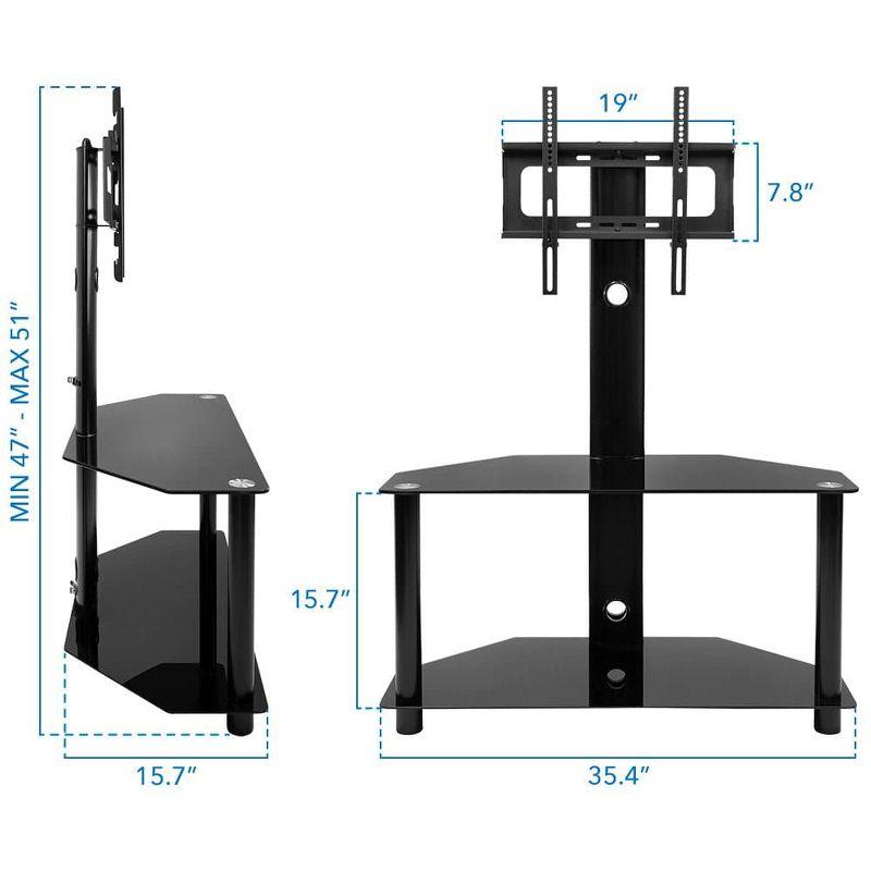 Mount-It! Height Adjustable Floor TV Stand with Mount and Tempered Glass Shelves for Storage, Entertainment Center with TV Mount, Fits 32 - 55 in.