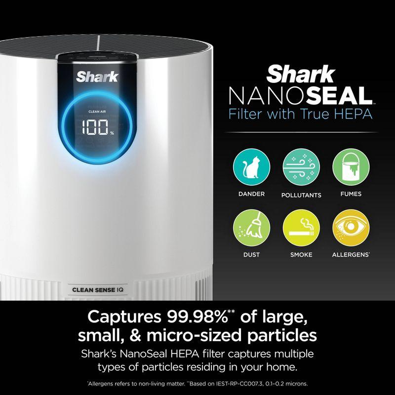 Shark Air Purifier with Nanoseal HEPA, Cleansense IQ, Odor Lock, Cleans up to 500 Sq. Ft, White, HP102: UL Listed, True HEPA, 2-Year Warranty