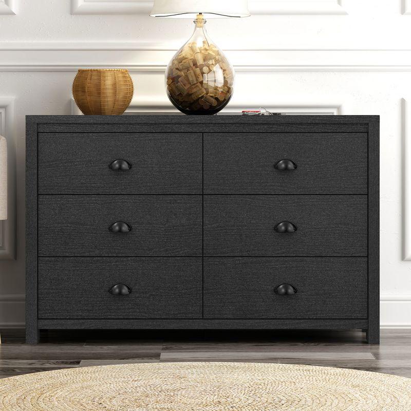 Cinzia Black Wood 6-Drawer 46.6 in. Wide Dresser