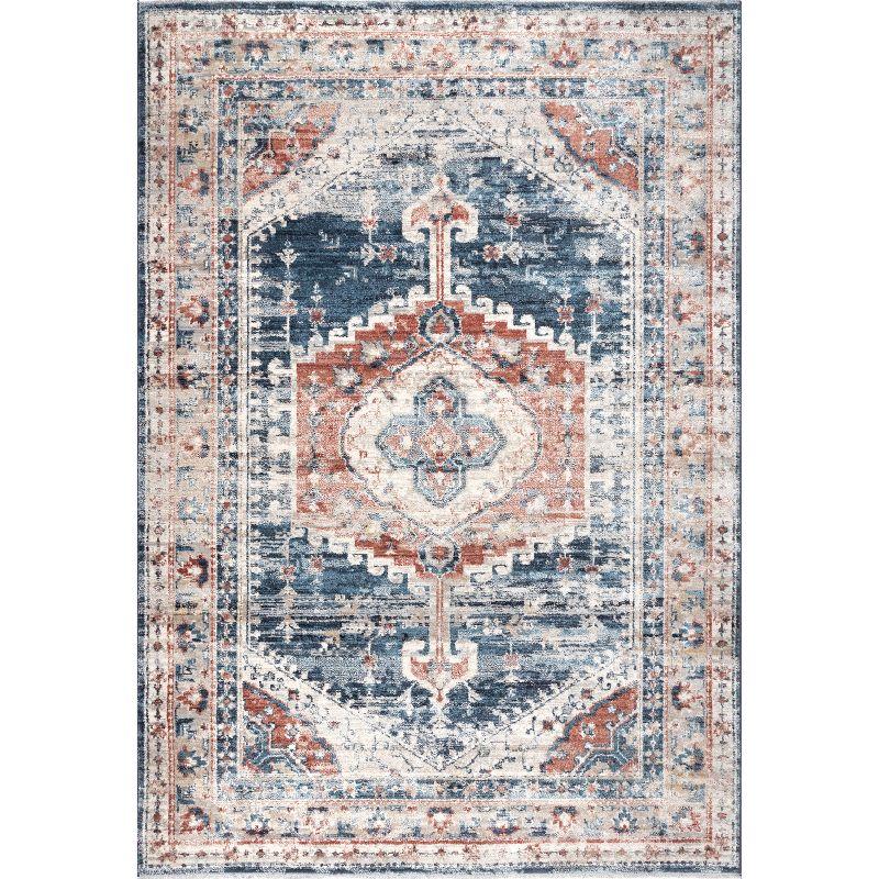 Regal Blue Medallion 4' x 6' Easy-Care Synthetic Area Rug