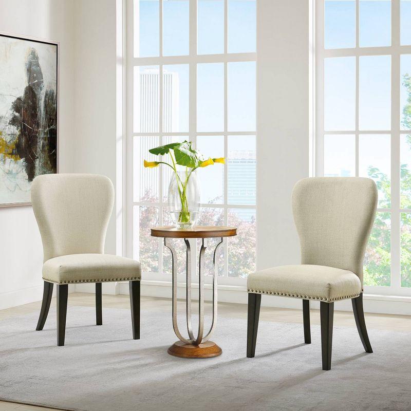 Set of 2 Savoy Upholstered Dining Armless Chairs Cream - Alaterre Furniture: Faux Leather, Nailhead Detail, Rubberwood Frame