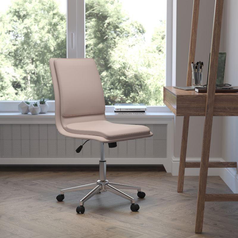 Ergonomic Taupe LeatherSoft Armless Task Chair with Metal Swivel Base