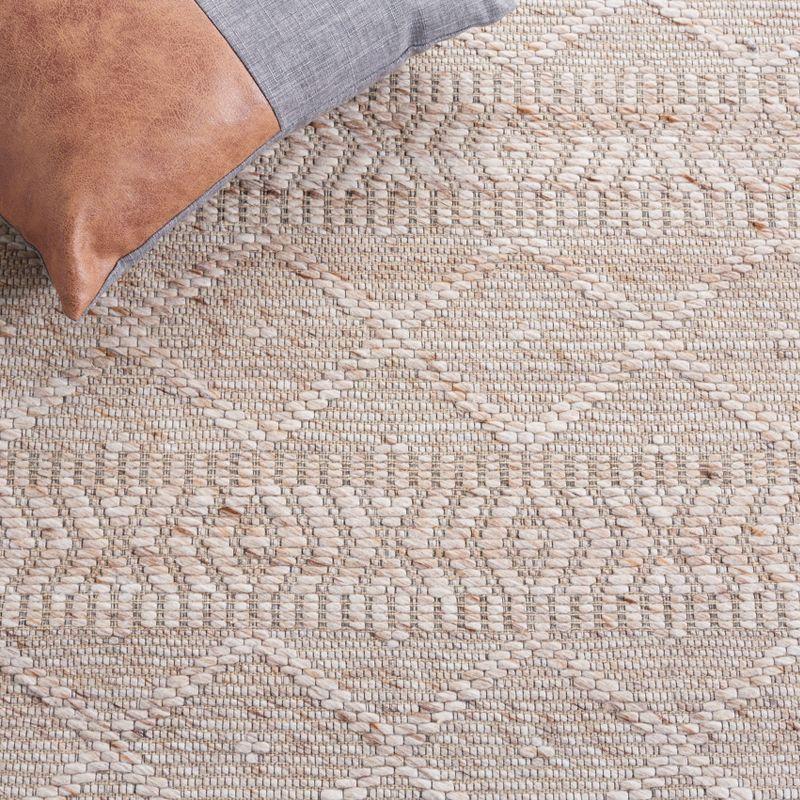 Natural Beige Geometric Wool Flat Woven Square Rug