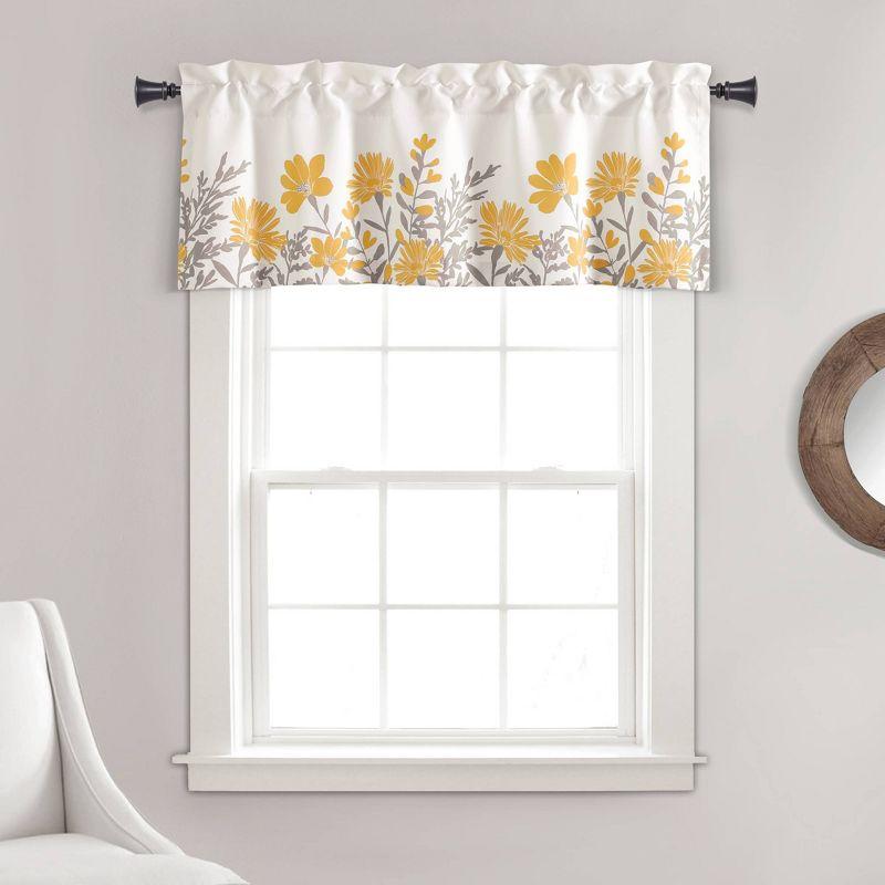 Yellow and Gray Floral Light Filtering Window Valance