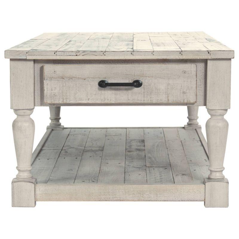 Shawnalore Rectangular Cocktail Table White Wash - Signature Design by Ashley: Solid Pine, Farmhouse Style, Storage Shelf