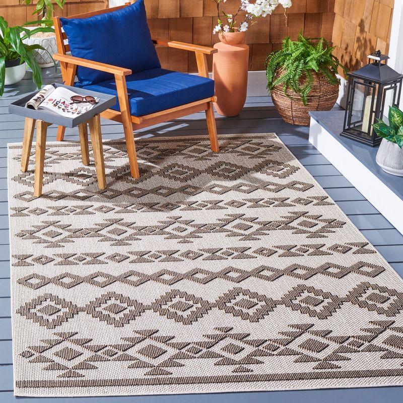 Beige and Dark Beige 79" Square Synthetic Indoor/Outdoor Rug