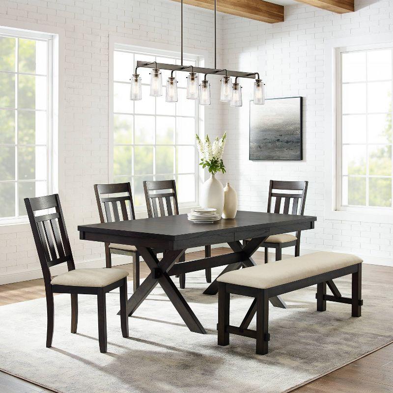 Crosley Hayden 6pc Extendable Dining Set with Bench and 4 Slat Back Chairs Slate: Farmhouse Style, Rubberwood & MDF