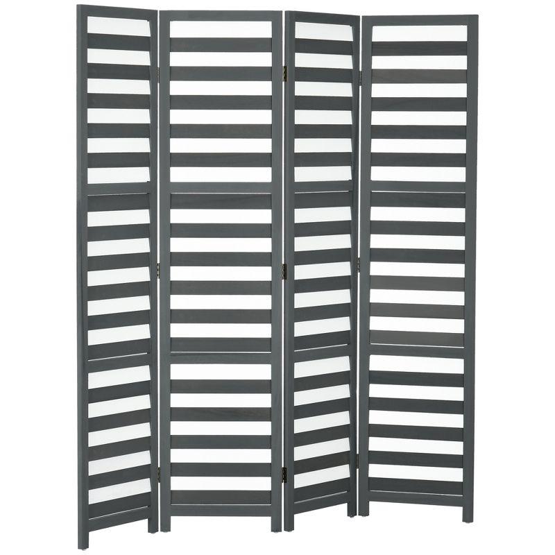 HOMCOM 5.6' 4 Panel Room Divider Folding Privacy Screen Panel, Louvred Freestanding Privacy Divider, White / Grey