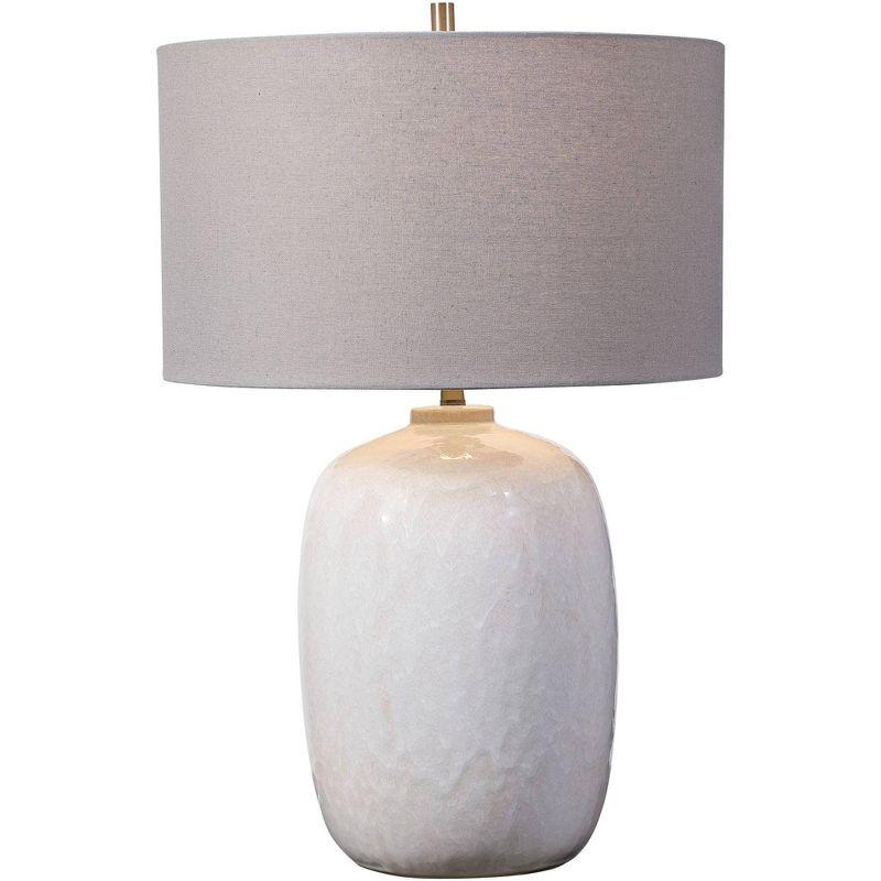 Cream Ivory Ceramic Table Lamp with Gray Linen Drum Shade