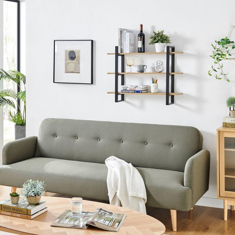 Danya B. 35.5" x 31.5" Rio 3 Tier Floating Bracket Wall Shelf Chestnut: Mid-Century Modern MDF & Iron Storage