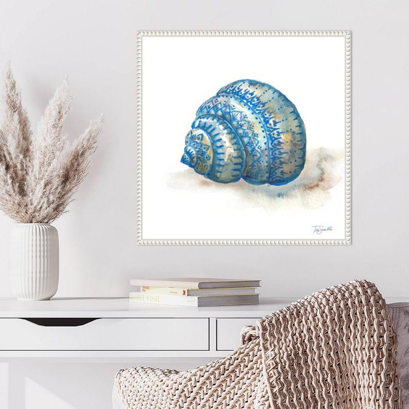 Bohemian Shells I Blue Seashell Canvas Wall Art with White Frame