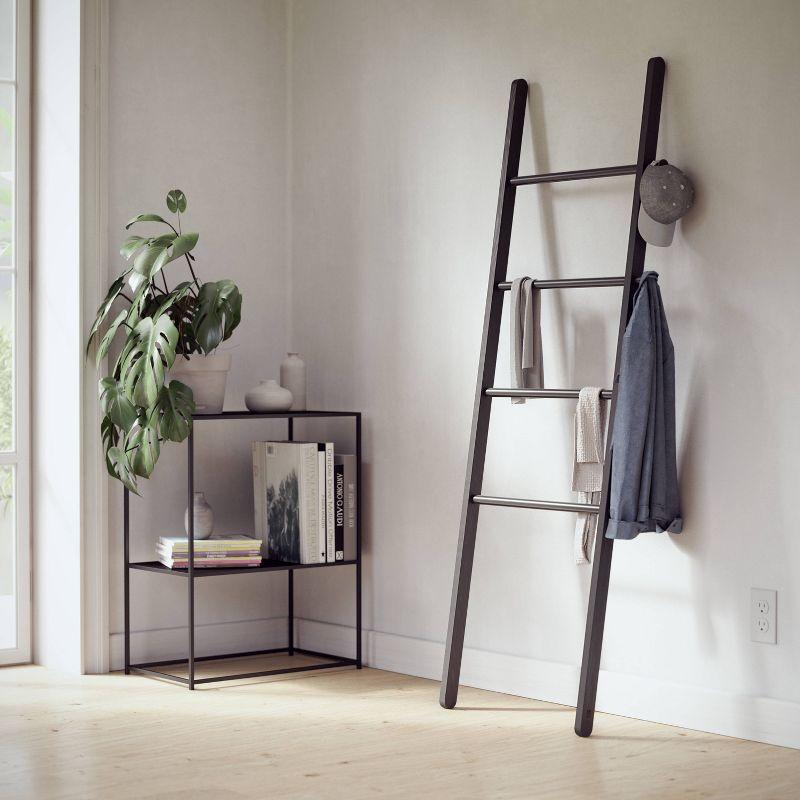 Leana Black Wood and Steel Towel Stand