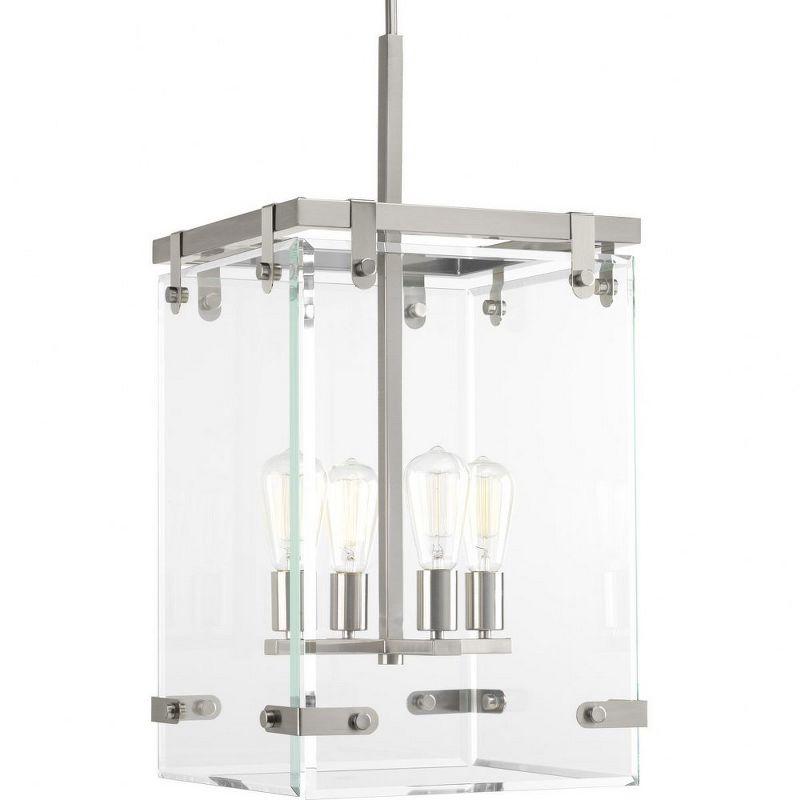 Progress Lighting Glayse 4-Light Pendant, Brushed Nickel, Beveled Glass Shade