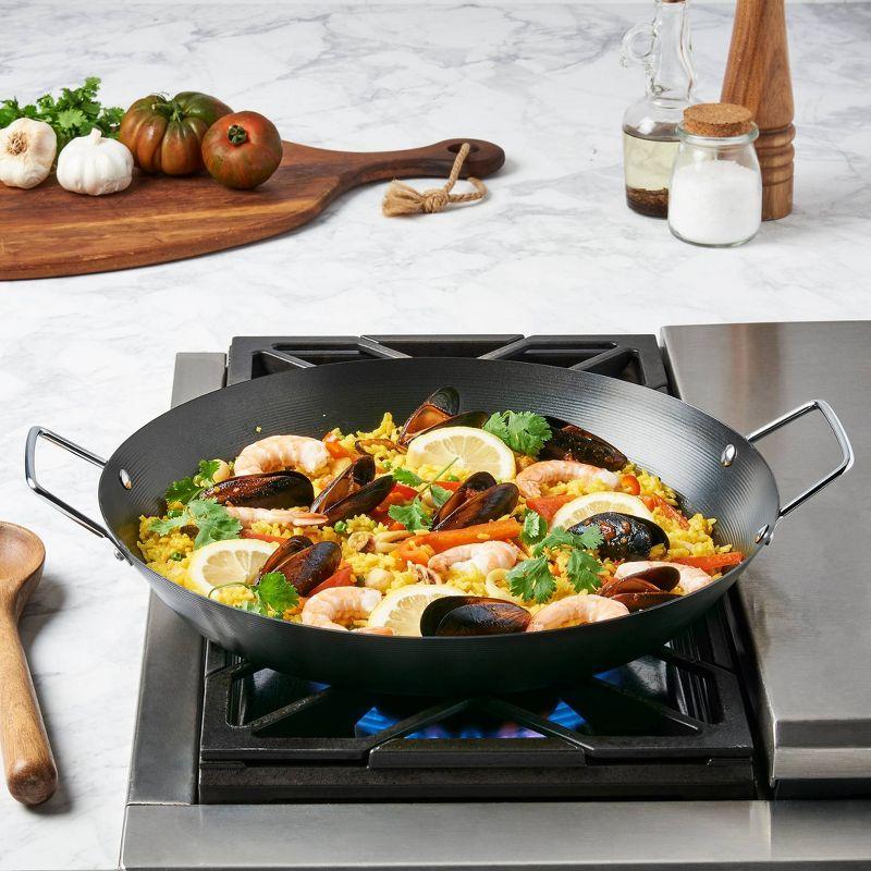 Infuse 15" Paella Pan: Carbon Steel Skillet, Hand Wash, Oven-Safe, Gas & Induction Compatible, Black Cookware Paellera