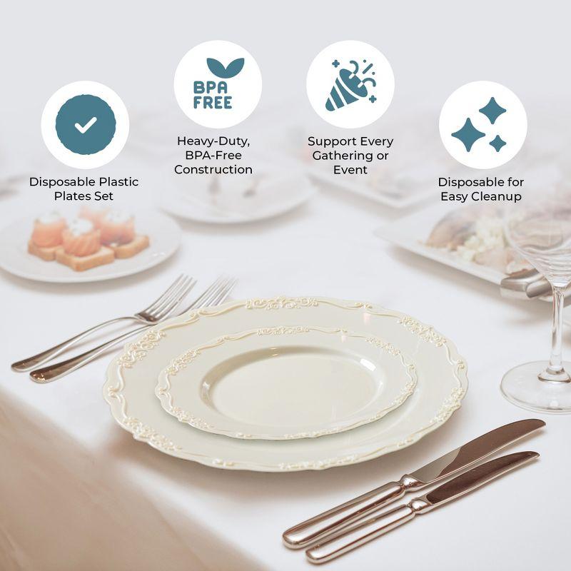 Posh Setting 60 Piece Cream Round Plastic Dinnerware Value Set - Casual