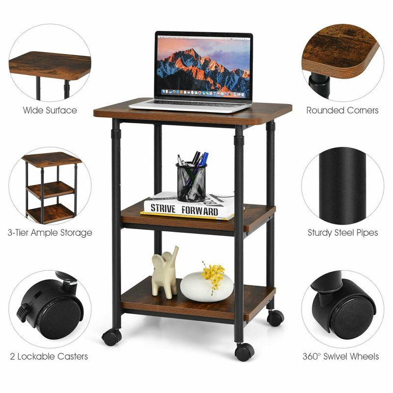 Tangkula 3-Tier Adjustable Rolling Under Desk Printer Cart with 3 Storage Shelves Printer Stand for home office