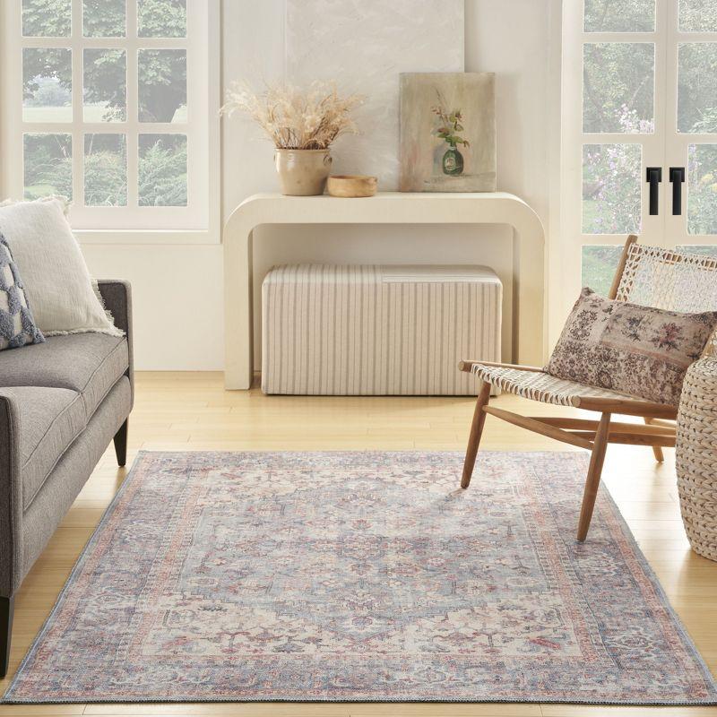 Machine Washable Oriental Blue/Red Area Rug