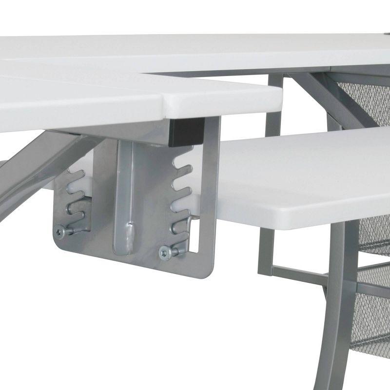 Silver and White Foldable Sewing Table with Mesh Drawers