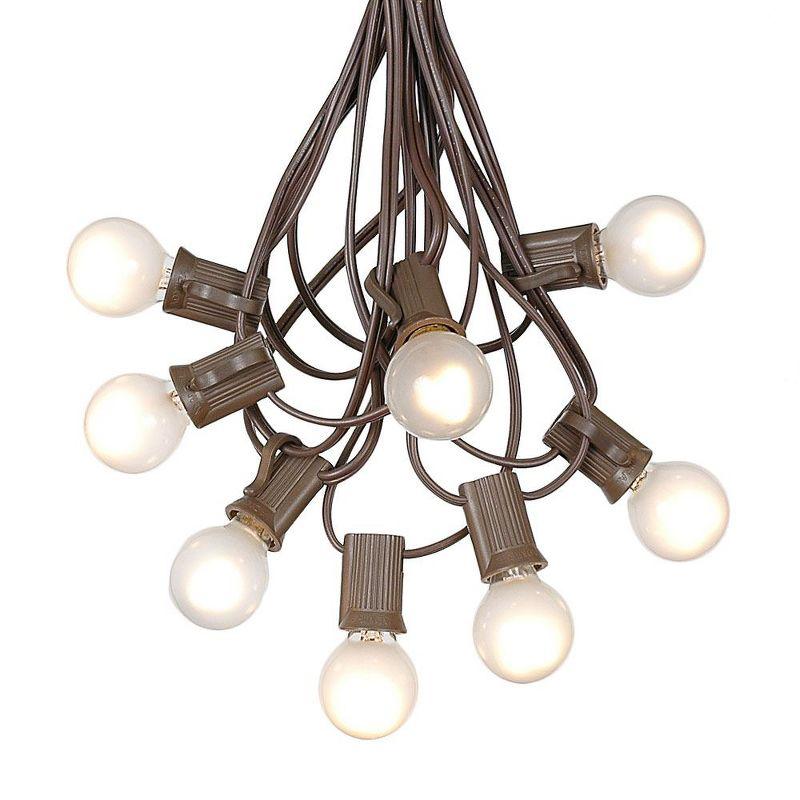 100-Foot Frosted White Globe Outdoor String Lights with Brown Wire