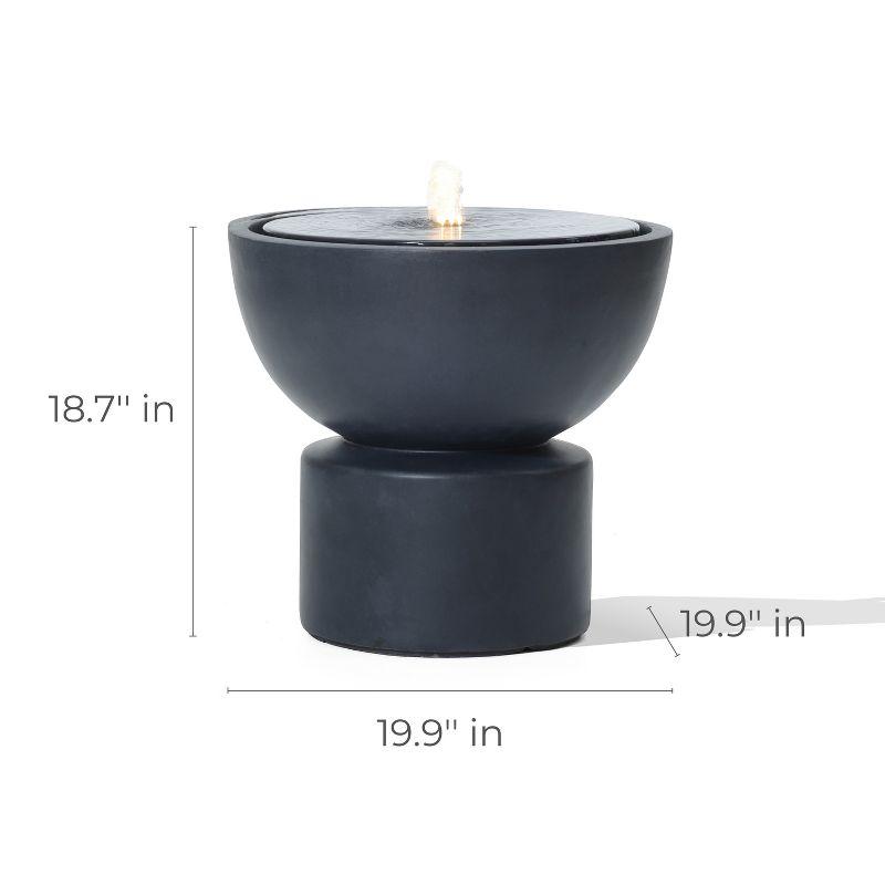 LuxenHome Dark Gray Resin Round Bubbler 18.7" Tall Outdoor Fountain with Lights