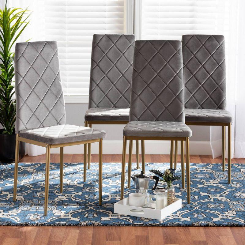 4pc Blaise Velvet Fabric Upholstered and Metal Dining Chair Set Gray/Gold - Baxton Studio