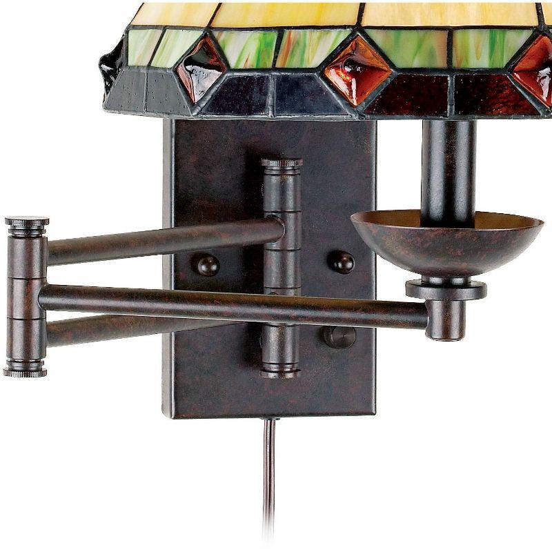 Robert Louis Tiffany Vintage Rustic Swing Arm Wall Lamp Bronze Plug-in Light Fixture Stained Glass for Bedroom Bedside Living Room Reading Home House