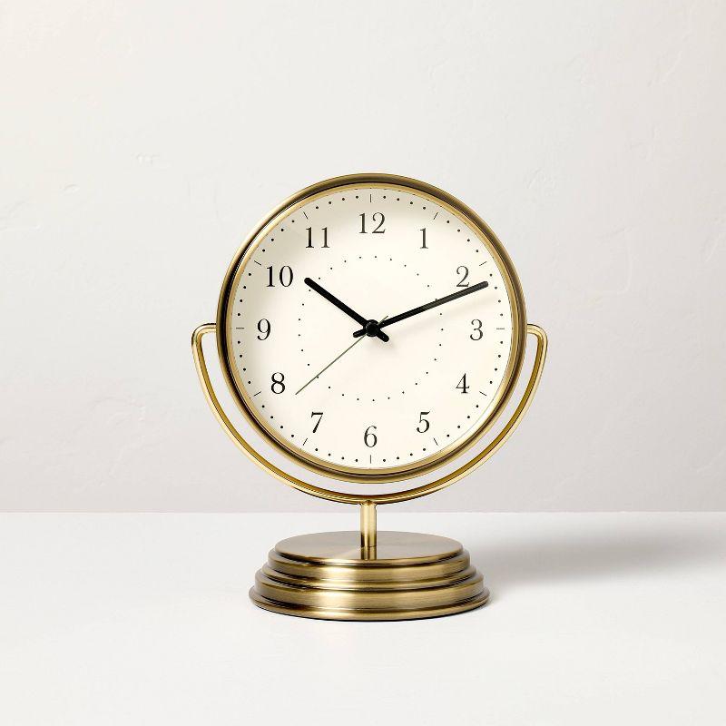 Brass Analog Circular Pedestal Table Clock - Hearth & Hand™ with Magnolia