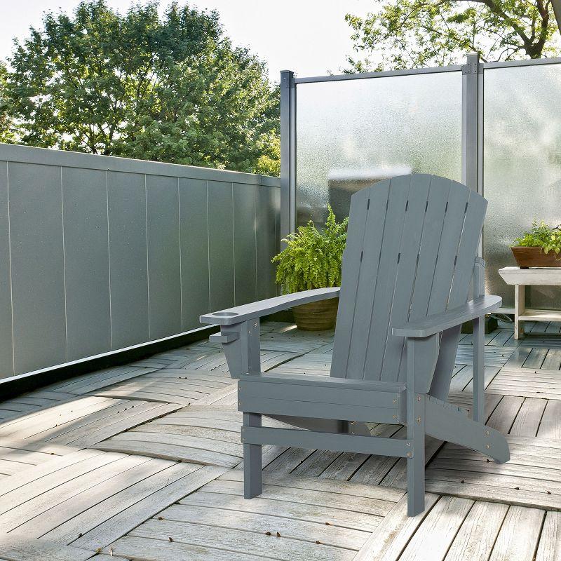 Highland Dunes Outsunny Wooden Adirondack Chair, Outdoor Patio Lawn Chair With Cup Holder, Weather Resistant Lawn Furniture, Classic Lounge For Deck, Garden, Backyard, Fire Pit