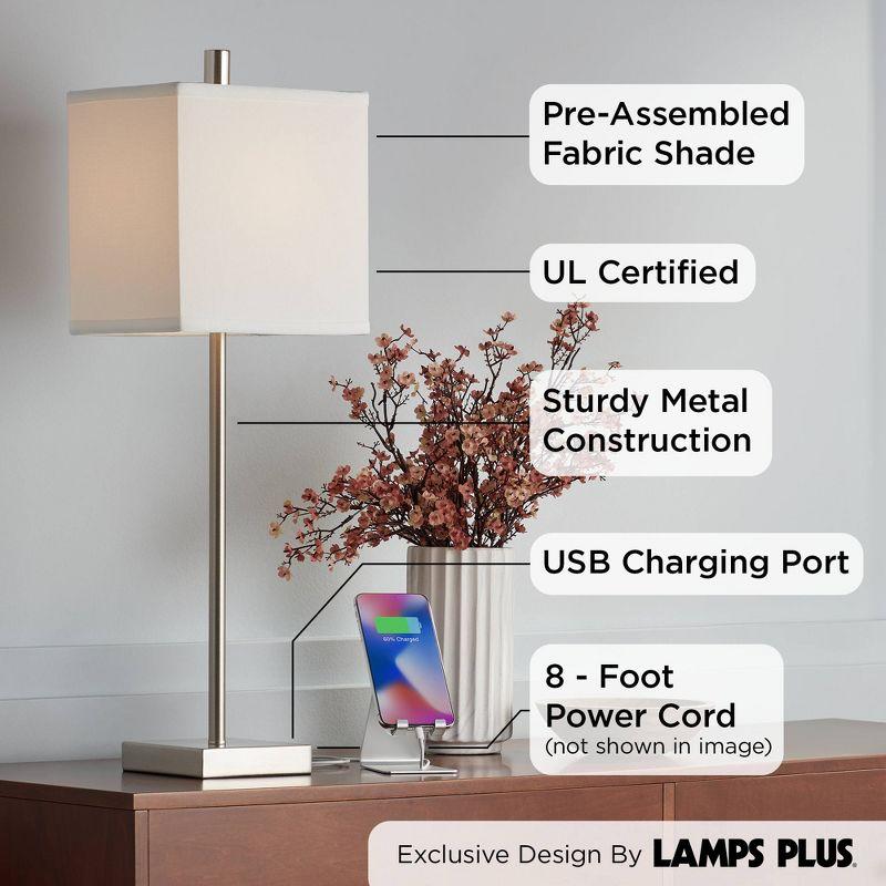 360 Lighting Franco Modern Table Lamps 26 1/2" High Set of 2 Brushed Nickel with USB Charging Ports White Square Shade for Bedroom Living Room Desk