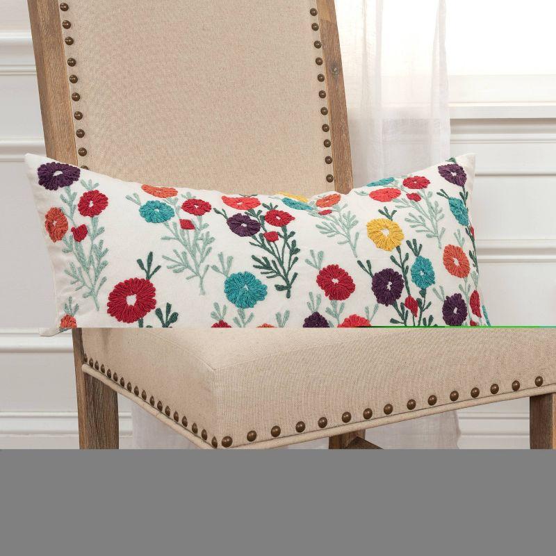 14"x26" Oversized Floral Lumbar Throw Pillow Cover Red - Rizzy Home: Cotton Canvas, Zippered, Botanical Design