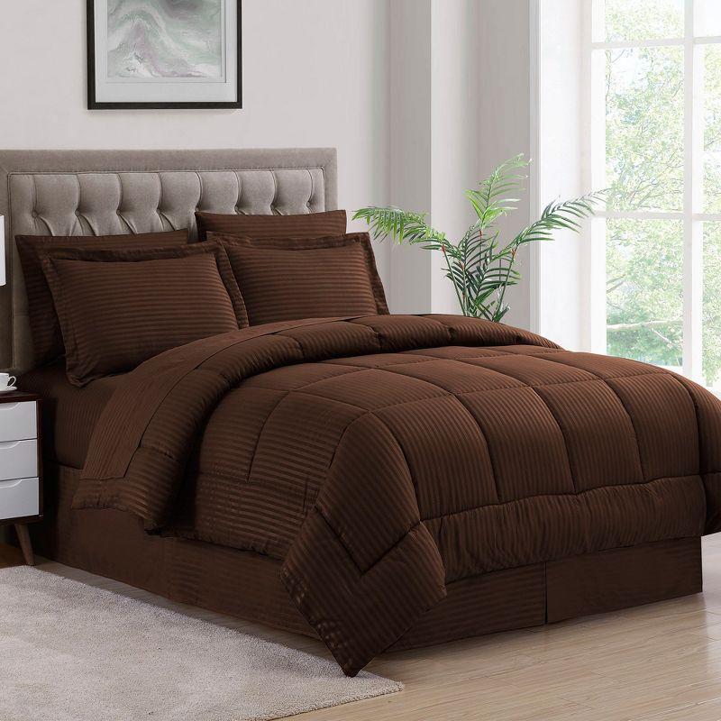 Sweet Home Collection Dobby Stripe Embossed Bed In a Bag Comforter Set