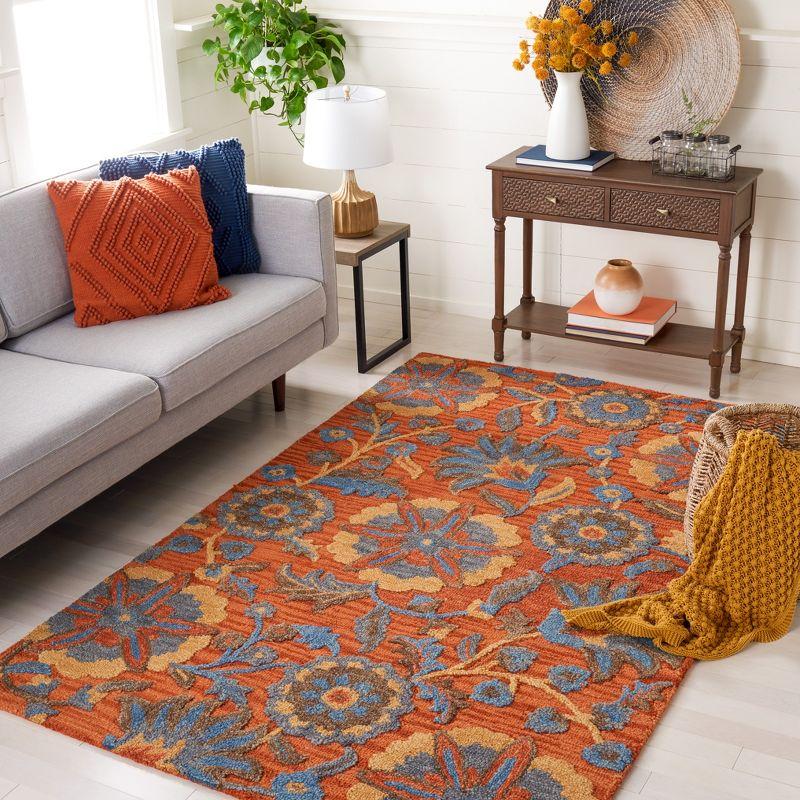 Handmade Tufted 6' Square Rust/Blue Wool Area Rug