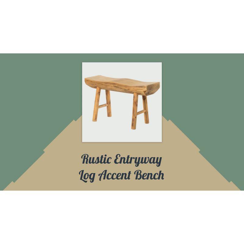 Vintiquewise Rustic Carved Wood Natural Edge Entryway Log Accent Bench