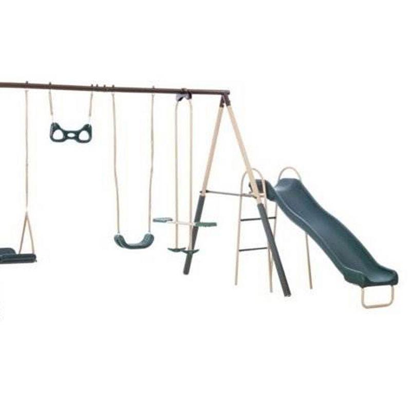 XDP Recreation Deerfield Swing Set,10 Child Capacity Backyard Playground w/ Slide, See-Saw, Trapeze Swing, Fun-Glidr, Swing Seat, & Stand N Swing