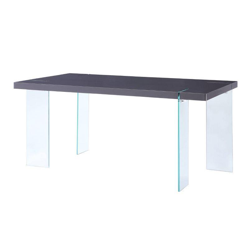 66" Noland Dining Table Gray High Gloss/Clear Glass - Acme Furniture: Modern Rectangular 30" High, Seats 6