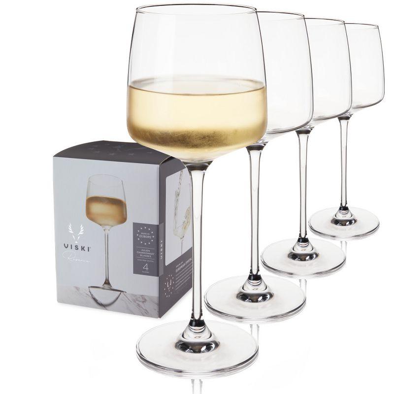 Viski Reserve Julien Crystal Wine Glasses - European Crafted White Wine Glasses Stemmed Set of 4 - 16oz Wine Glass for Special Occasions Gift Ideas