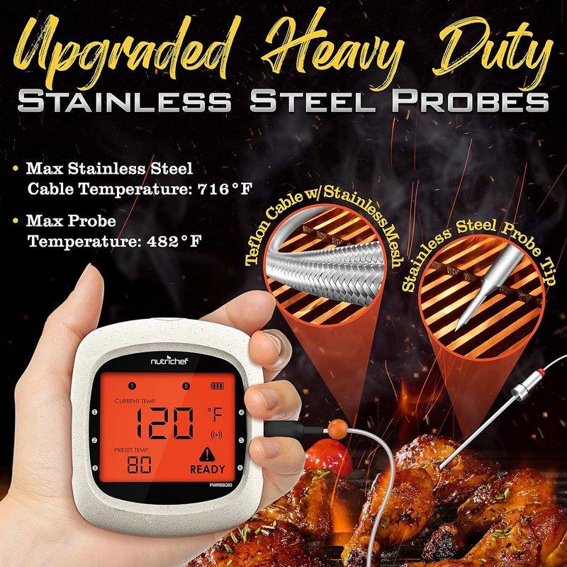 NutriChef Nutrichef Bluetooth Meat Thermometer For Grilling And Smoking With 6 Wireless Meat Probes, 6 Channels With Lcd Display